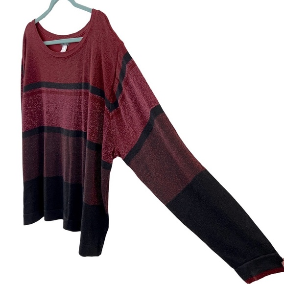 VENUS • Red & Black Crewneck Color Block Sparkly Glittery Striped Sweater Top - Picture 6 of 10